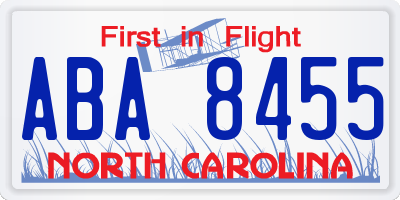NC license plate ABA8455