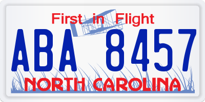 NC license plate ABA8457