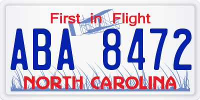 NC license plate ABA8472
