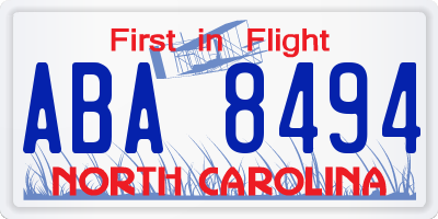 NC license plate ABA8494