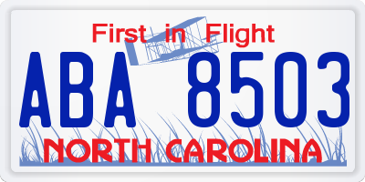 NC license plate ABA8503
