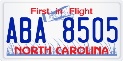 NC license plate ABA8505