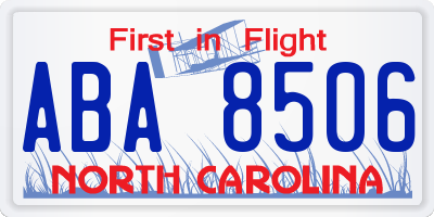 NC license plate ABA8506