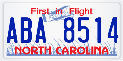 NC license plate ABA8514