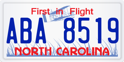 NC license plate ABA8519