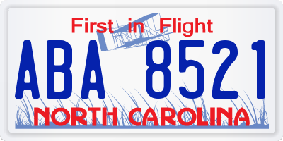 NC license plate ABA8521