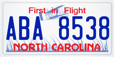 NC license plate ABA8538