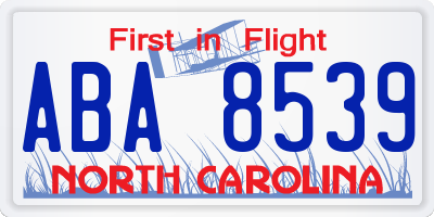 NC license plate ABA8539