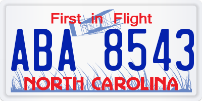 NC license plate ABA8543