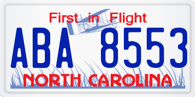 NC license plate ABA8553