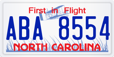 NC license plate ABA8554