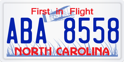 NC license plate ABA8558