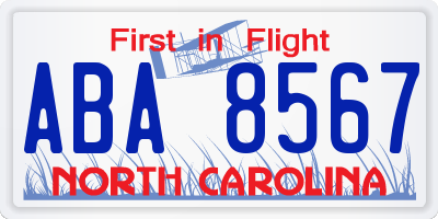 NC license plate ABA8567