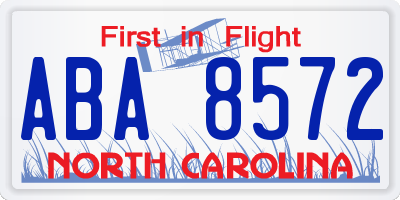 NC license plate ABA8572