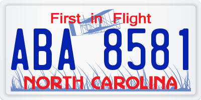 NC license plate ABA8581