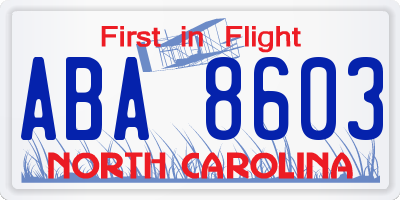 NC license plate ABA8603