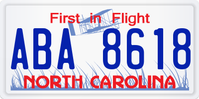 NC license plate ABA8618