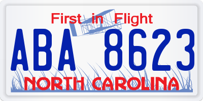 NC license plate ABA8623