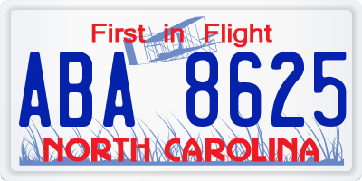 NC license plate ABA8625
