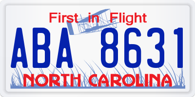 NC license plate ABA8631
