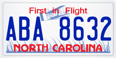NC license plate ABA8632