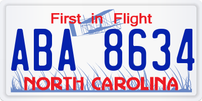 NC license plate ABA8634