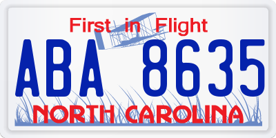 NC license plate ABA8635