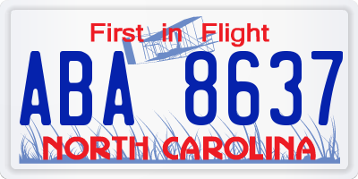 NC license plate ABA8637