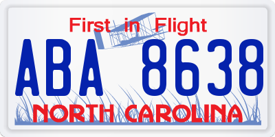 NC license plate ABA8638
