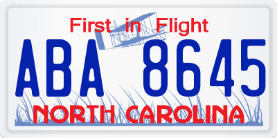 NC license plate ABA8645