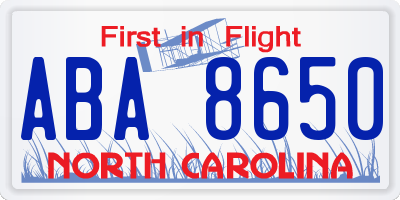 NC license plate ABA8650