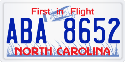 NC license plate ABA8652