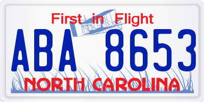 NC license plate ABA8653