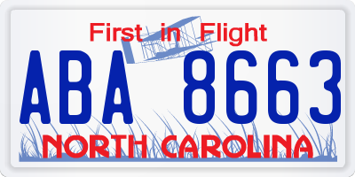 NC license plate ABA8663