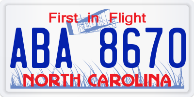 NC license plate ABA8670