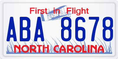 NC license plate ABA8678