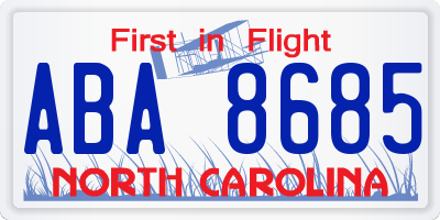 NC license plate ABA8685