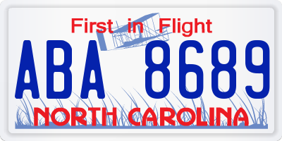 NC license plate ABA8689