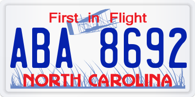 NC license plate ABA8692