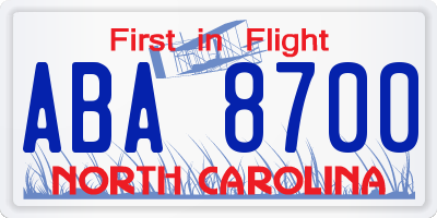 NC license plate ABA8700