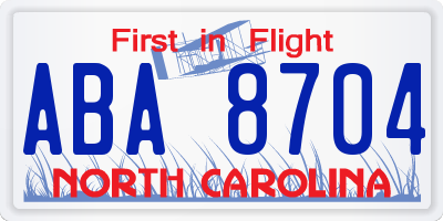 NC license plate ABA8704