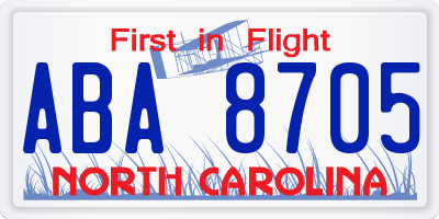 NC license plate ABA8705