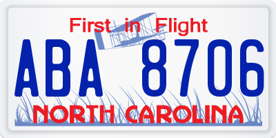 NC license plate ABA8706