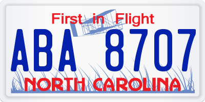 NC license plate ABA8707