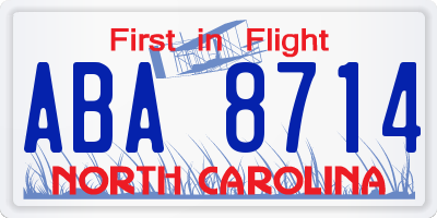 NC license plate ABA8714