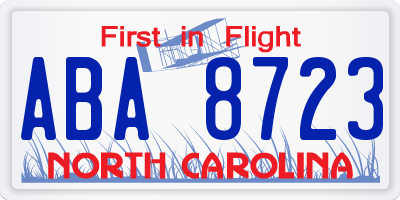 NC license plate ABA8723