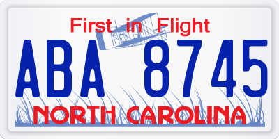 NC license plate ABA8745