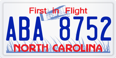NC license plate ABA8752