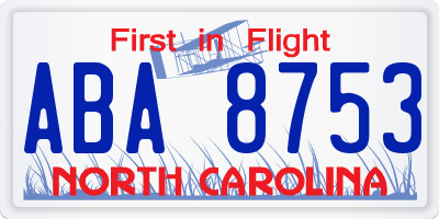 NC license plate ABA8753
