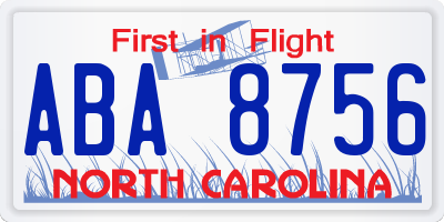 NC license plate ABA8756